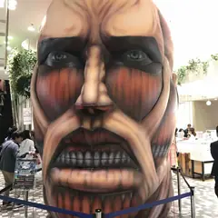 Attack on Titan themed giant character head display in Japan