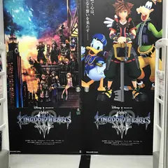 Kingdom Hearts promotional display with Sora Donald and Goofy in Japan